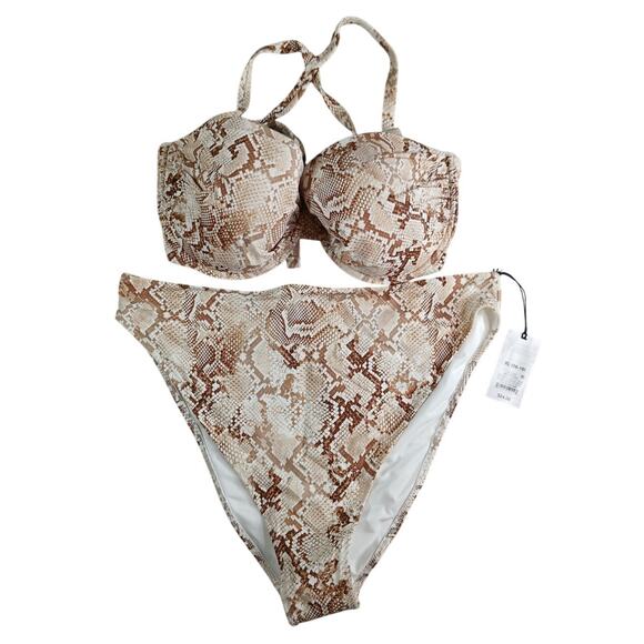 Shade & Shore Bikini Set Womens 36DD XL Brown Snake Pattern Underwire Padded NWT - Picture 1 of 12
